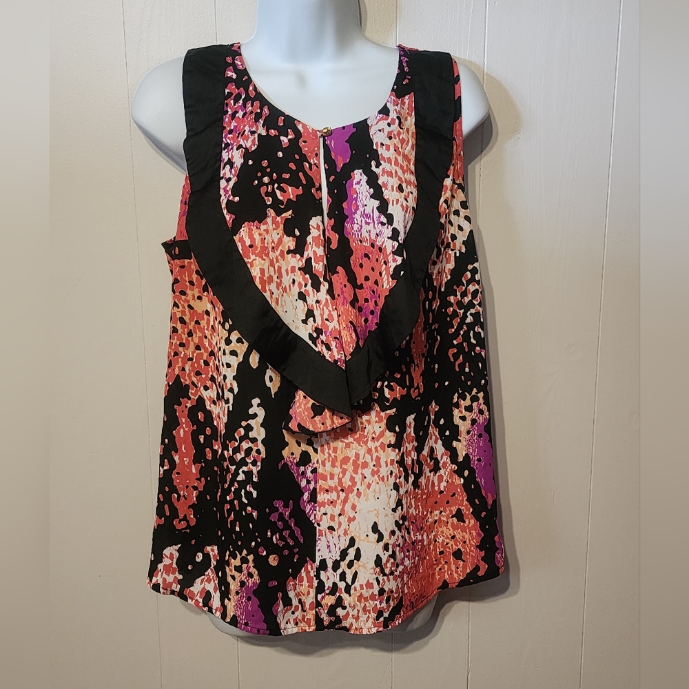 Worthington Womens Blouse Sleeveless Keyhole Multicolor Lightweight Large A605